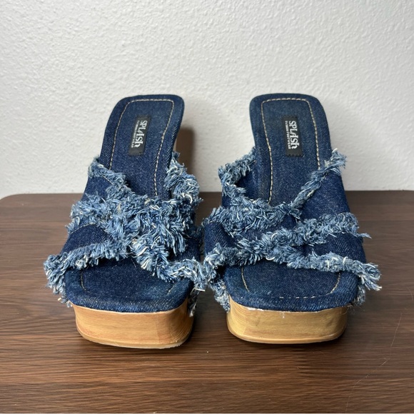 RARE Y2K Vintage Splash Denim Studded Wooden Chunky Platform Wedge Heels Bratz - Picture 4 of 8